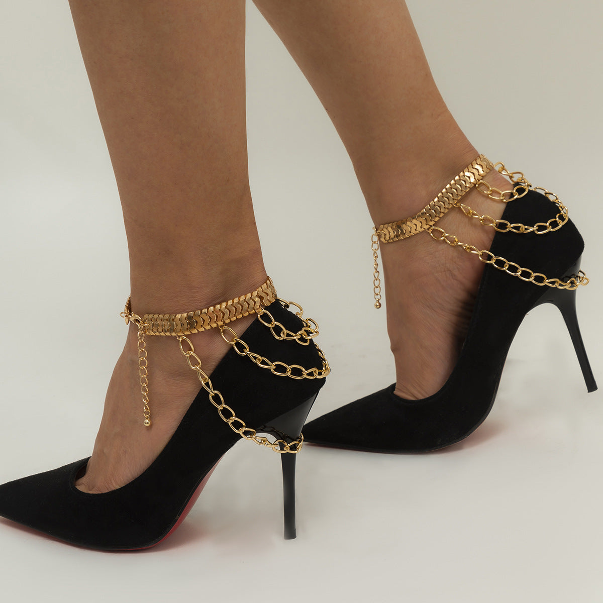 Simple Flat Snake Chain Metal Shoe Chain With Multiple Layers Of Personality