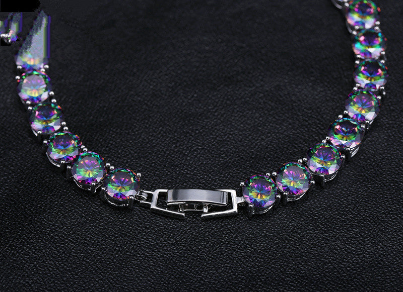 New Products Foreign Trade Jewelry Color Aaa Zircon Bracelet Round Zircon Platinum Plated Women'S Hand Jewelry Spot