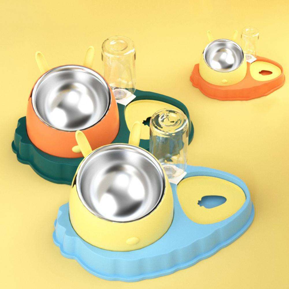 Double Bowl Stainless Steel Carrots Antiskid Pet Feeding Tool Tilt Design Carrot Appearance Dog Bowl For Indoor Pets Products